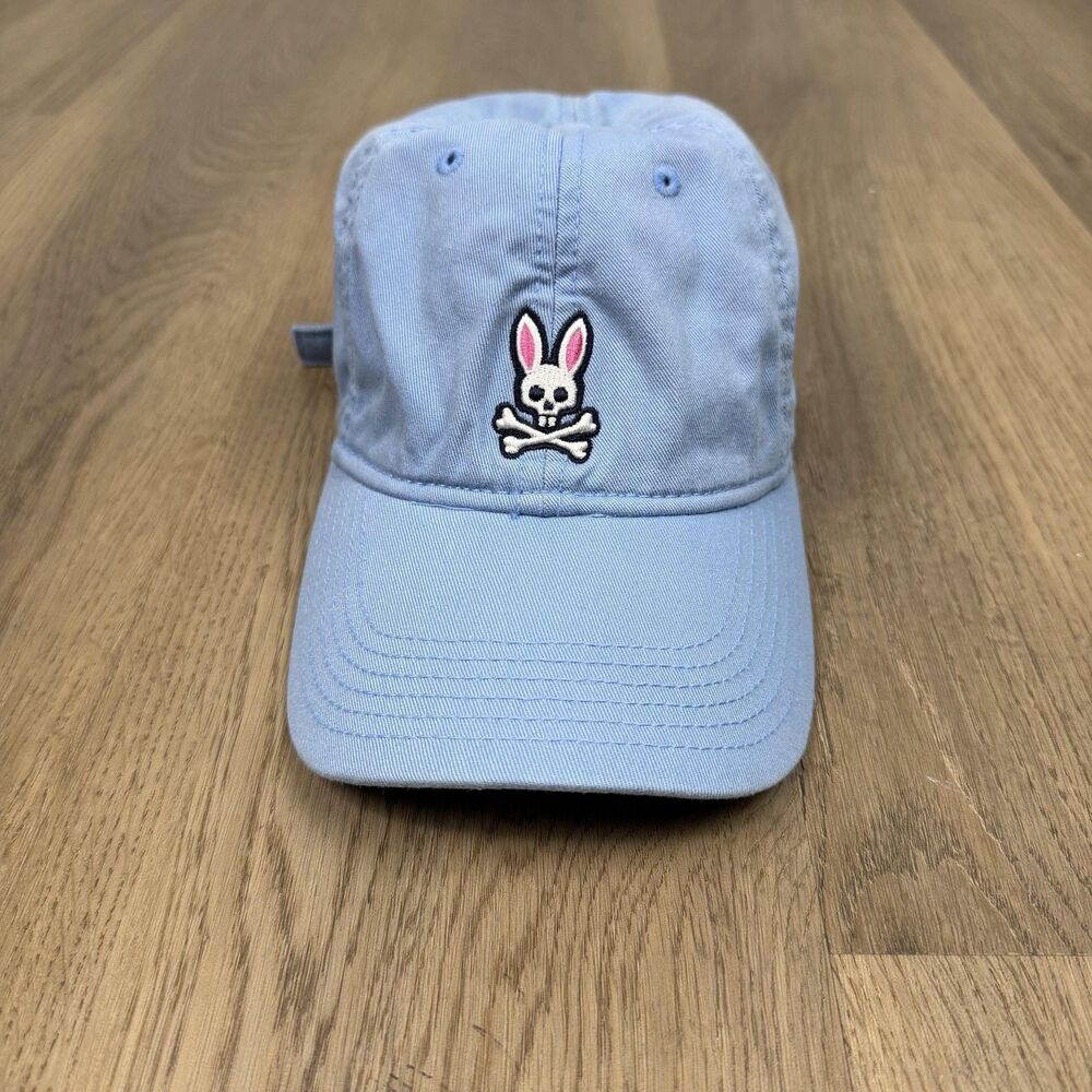 Psycho Bunny Hat Cap Strap Back One Size Blue Twill Skull Bunny Baseball Mens